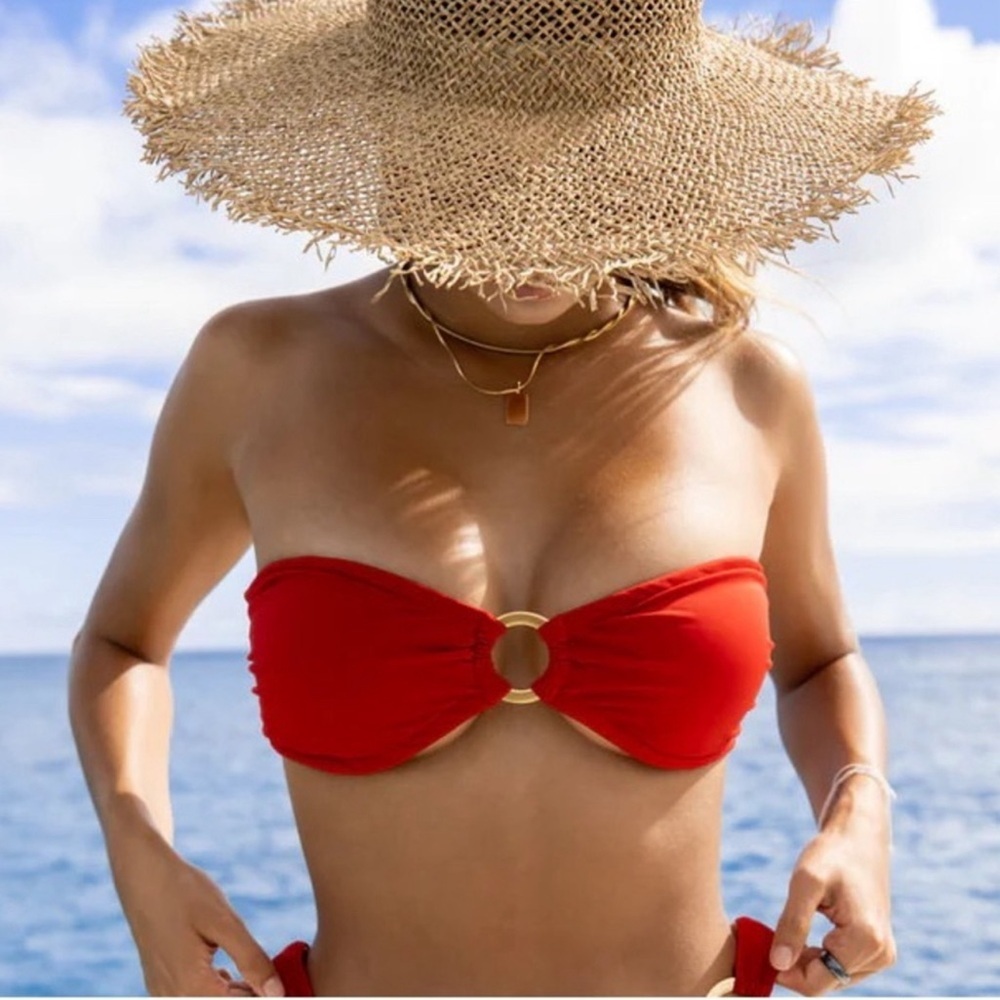 NEW! Kenny Flowers The Cali Bandeau Bikini Top with Gold Rings Red SZ S, M